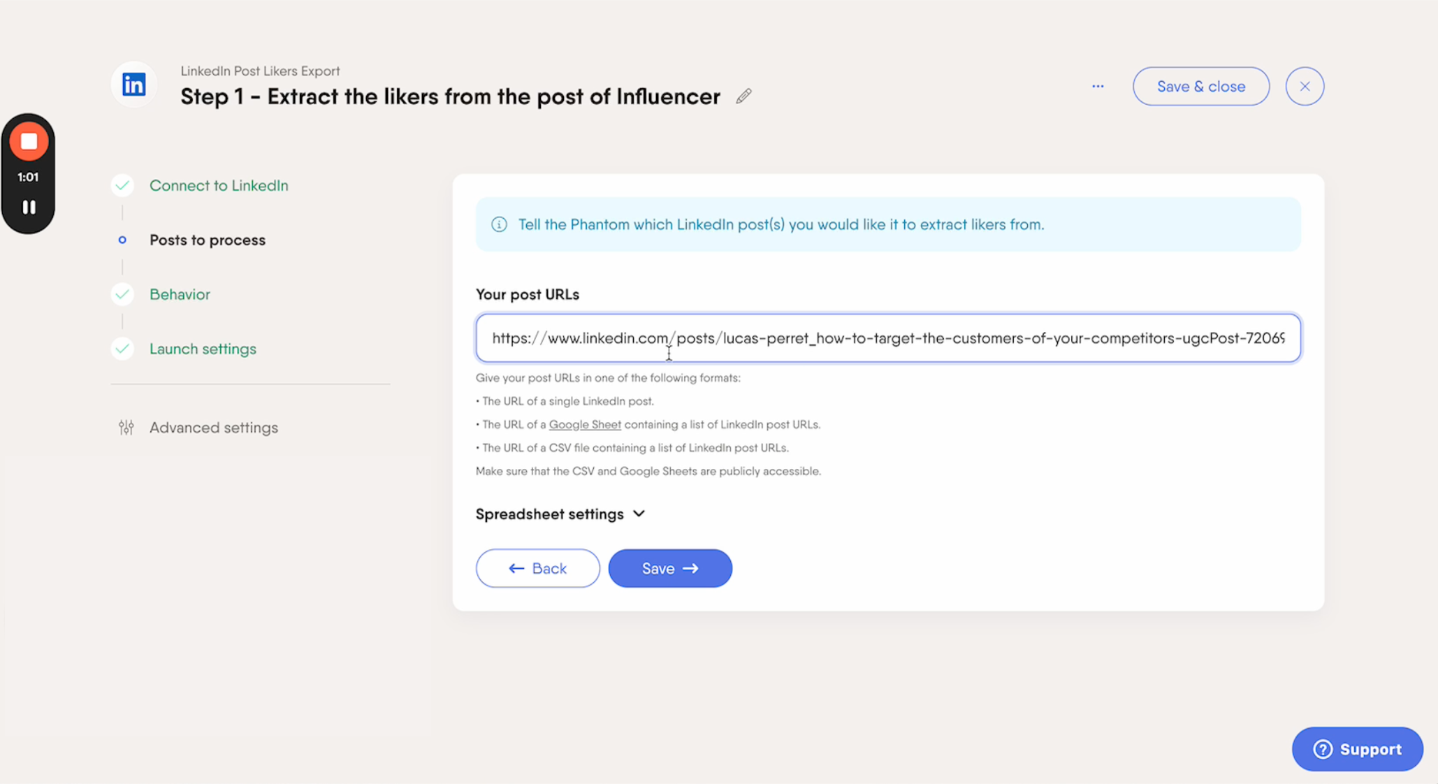 linkedin post extractor step 1
