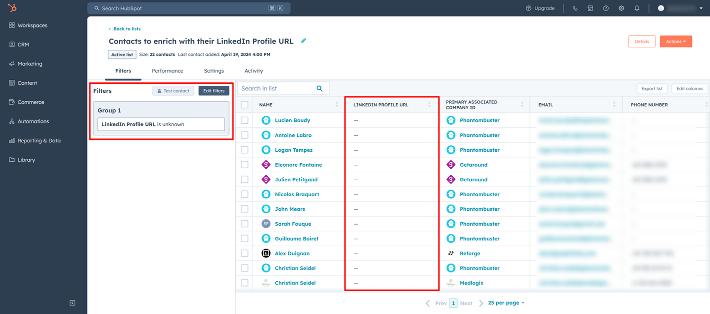phantombuster hubspot linkedin data step 1