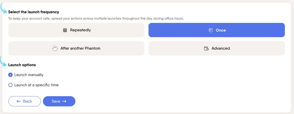 phantom set up step launch settings