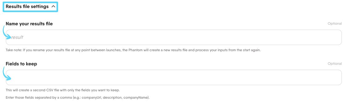 cb results file settings name and fields to keep