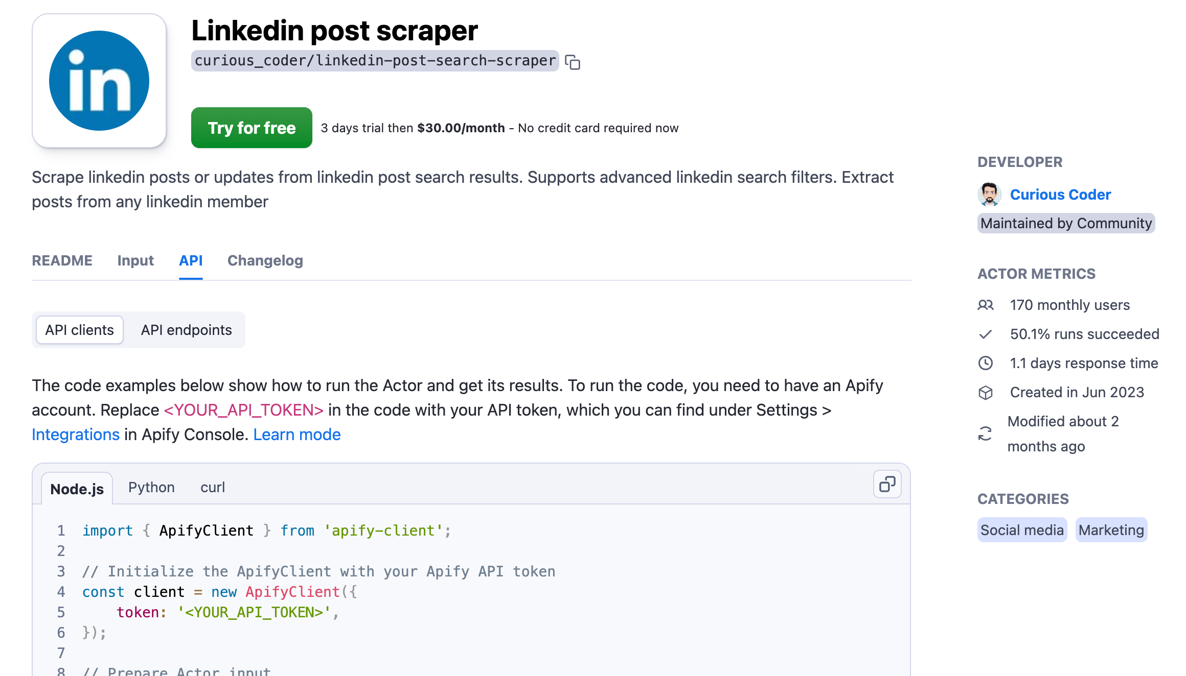 apify linkedin post scraper