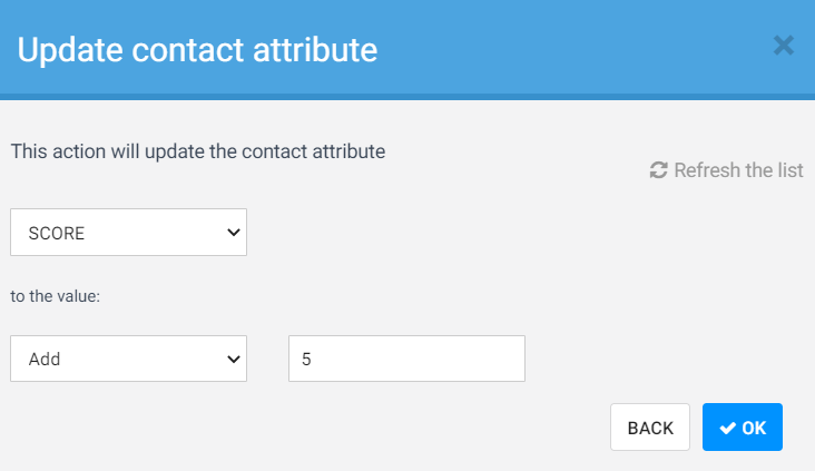 brevo lead scoring attributes setting