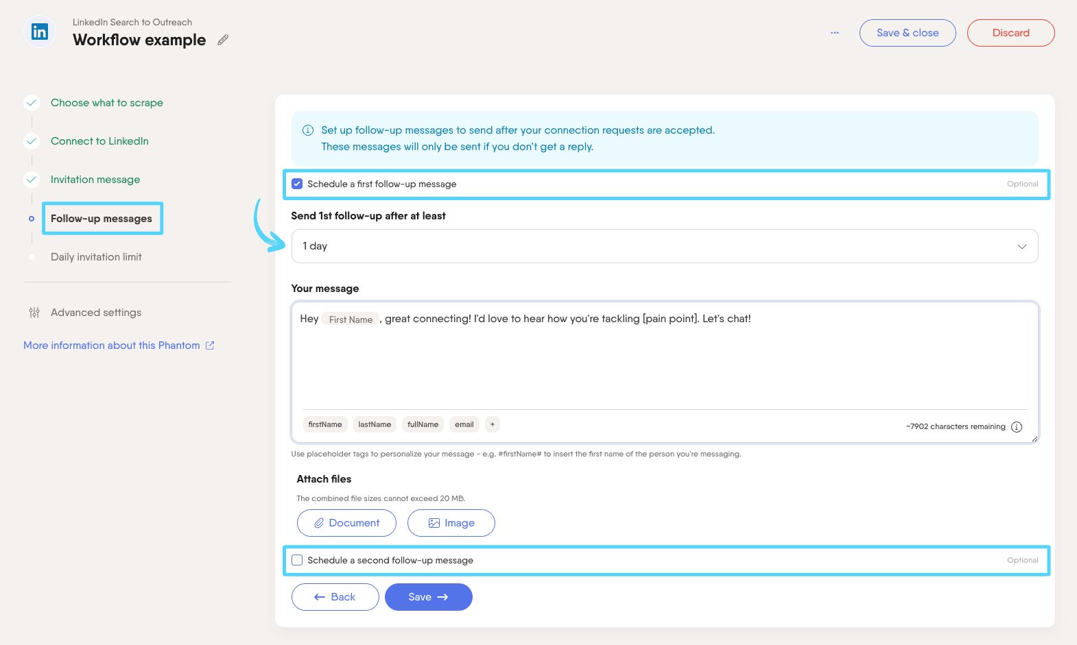 workflow set up follow up msg