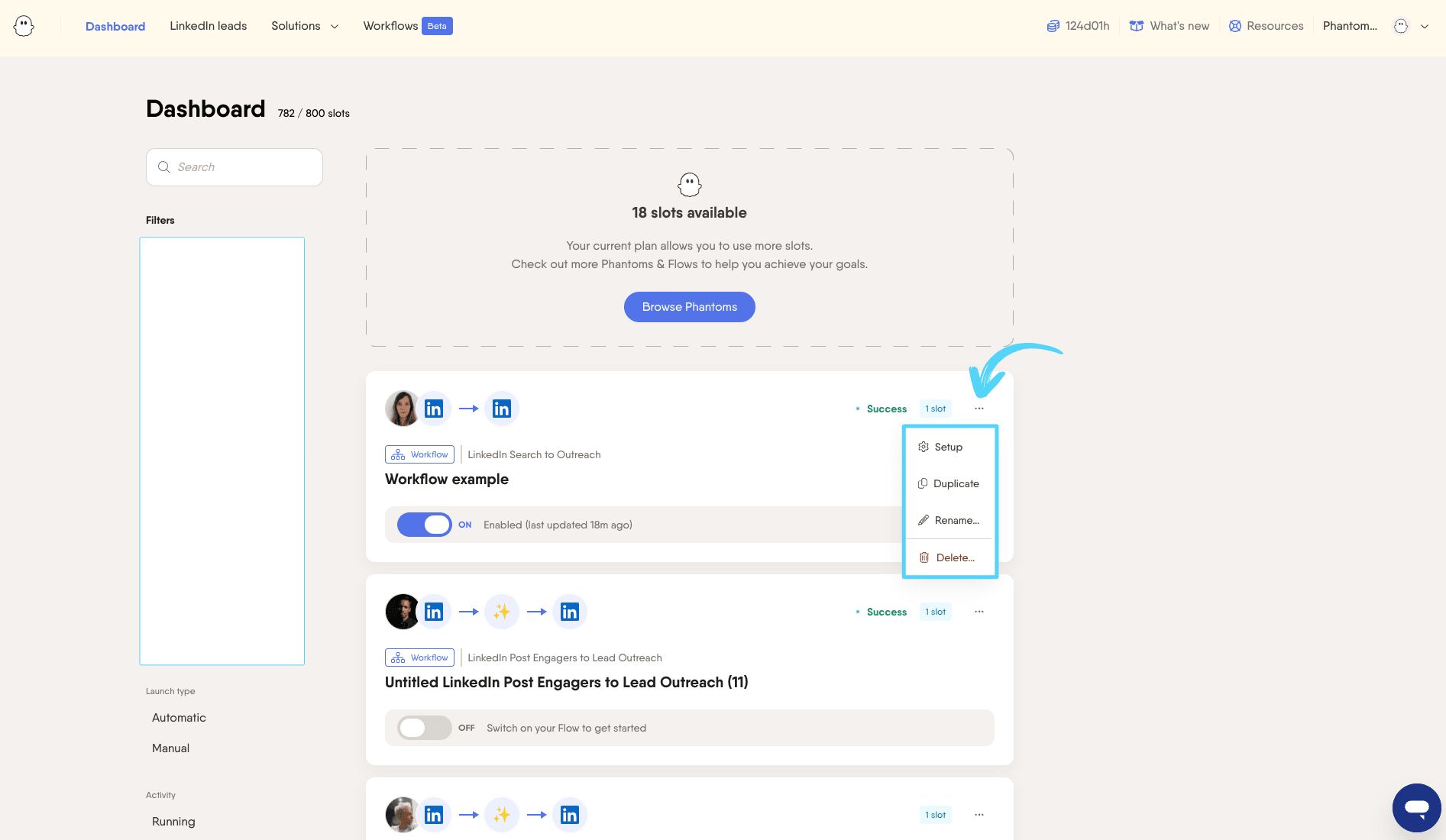 workflow 3 dots menu edit or delete