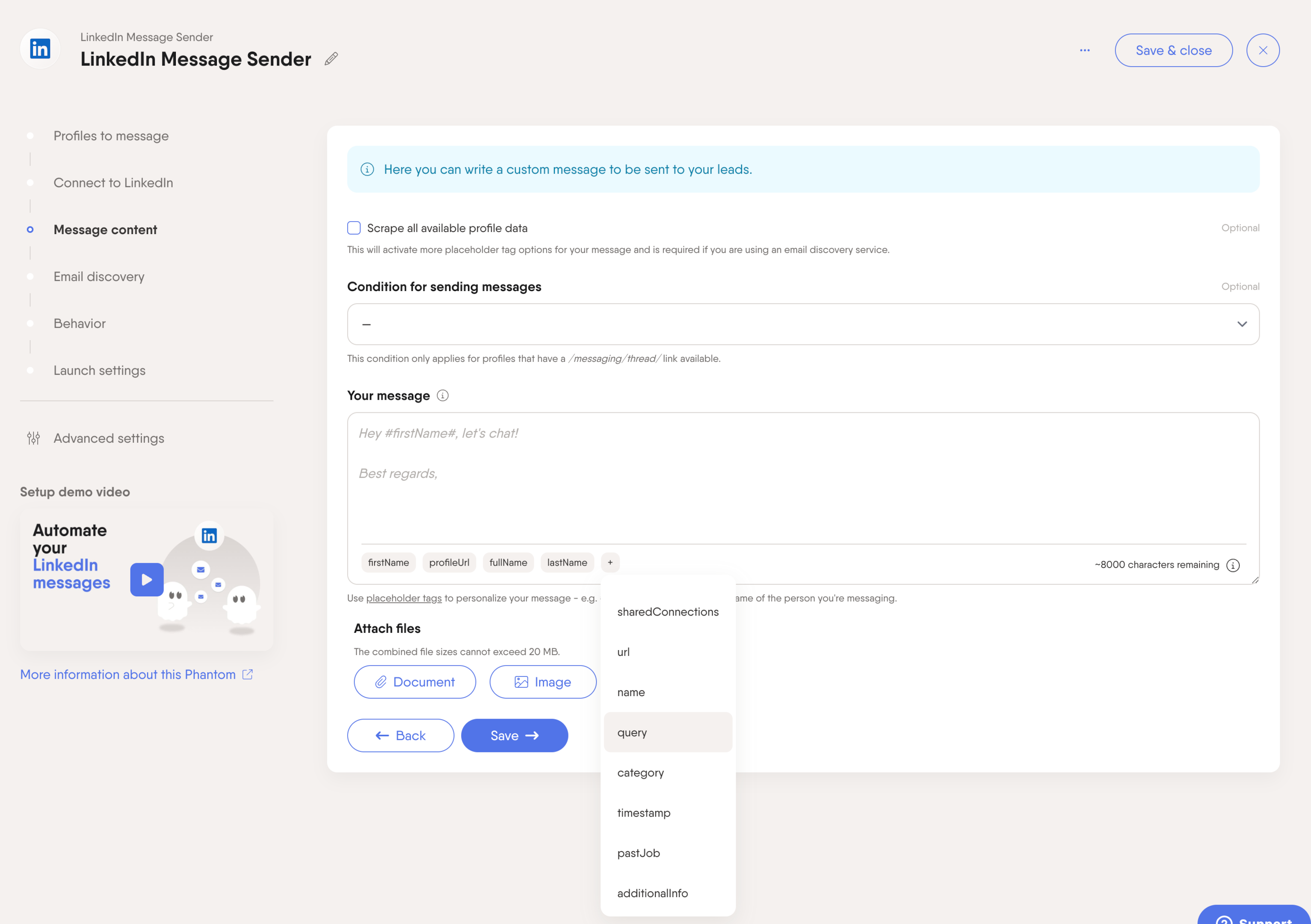 linkedin message sender phantom personalization