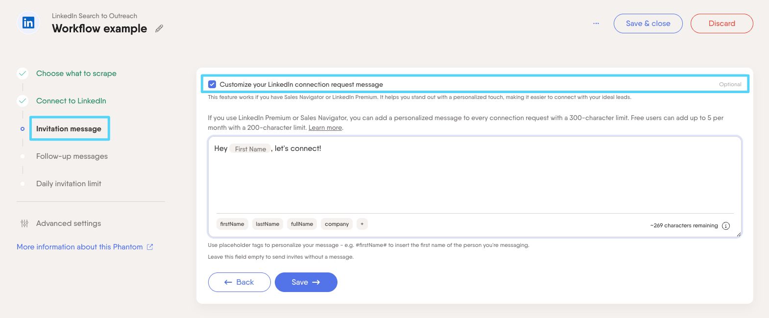 workflow set up invitation msg