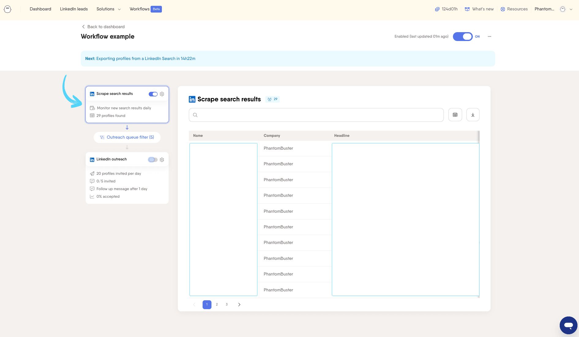 workflow scrape results