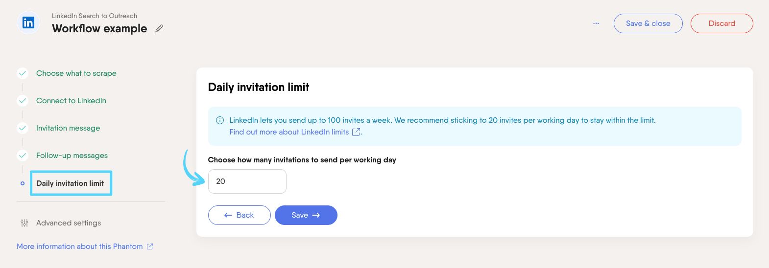workflow set up daily invitation limit