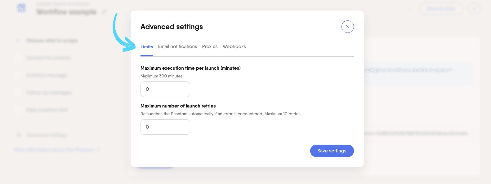 workflow advanced settings