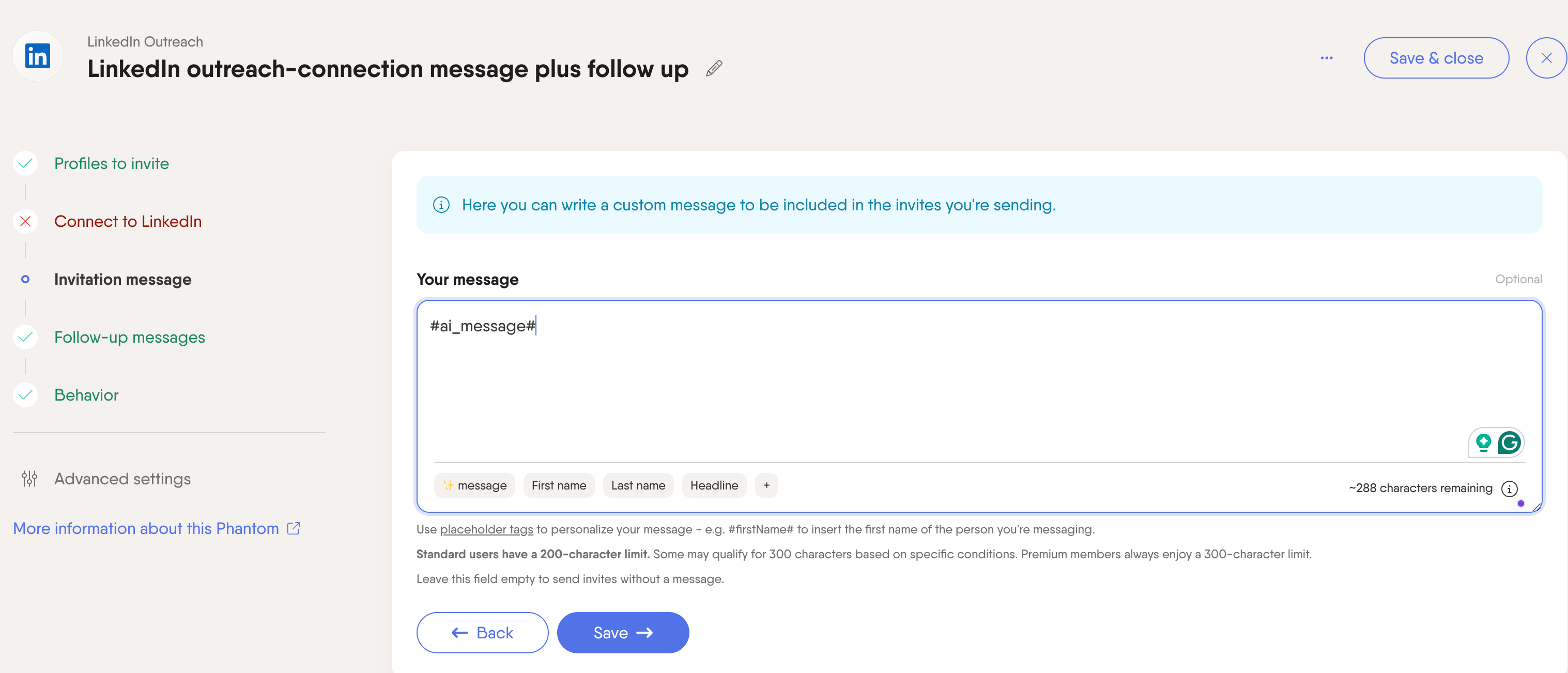 linkedin outreach phantom ai message