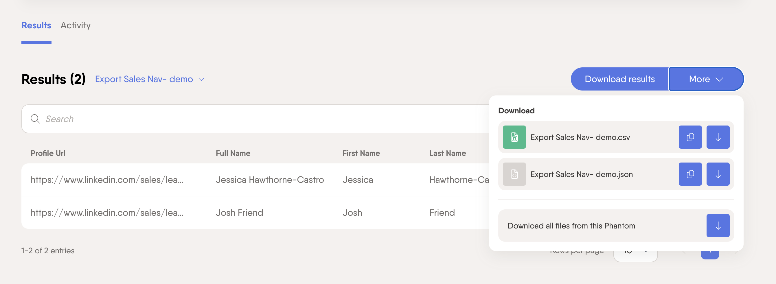 sales navigator export csv list