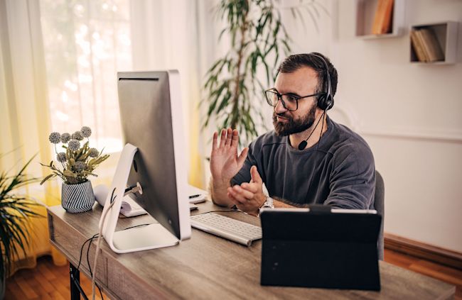 Man working remote from home