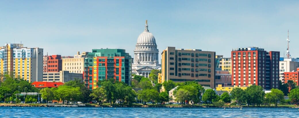 Guide to Wisconsin Student Loan Forgiveness Programs; Madison, Wisconsin, USA downtown skyline on Lake Monona