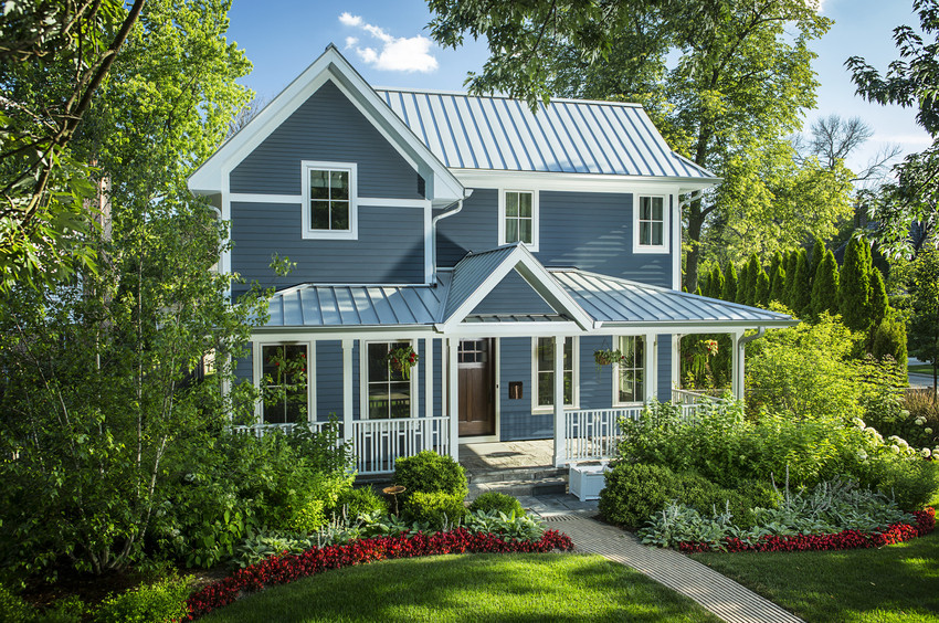 blue house with white trim