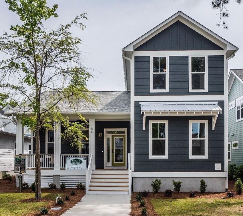 gray house with white trim