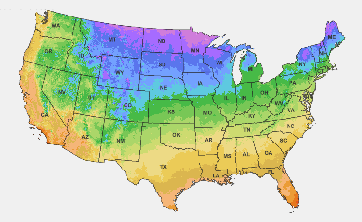 USDA Climate Zone Map of the US