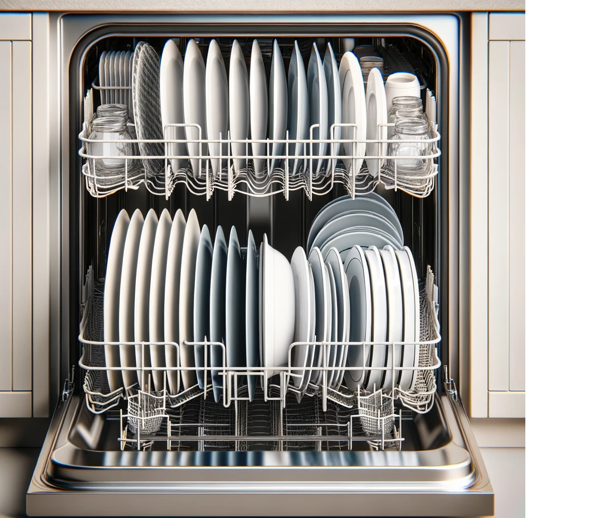 Plates loaded in a dishwasher