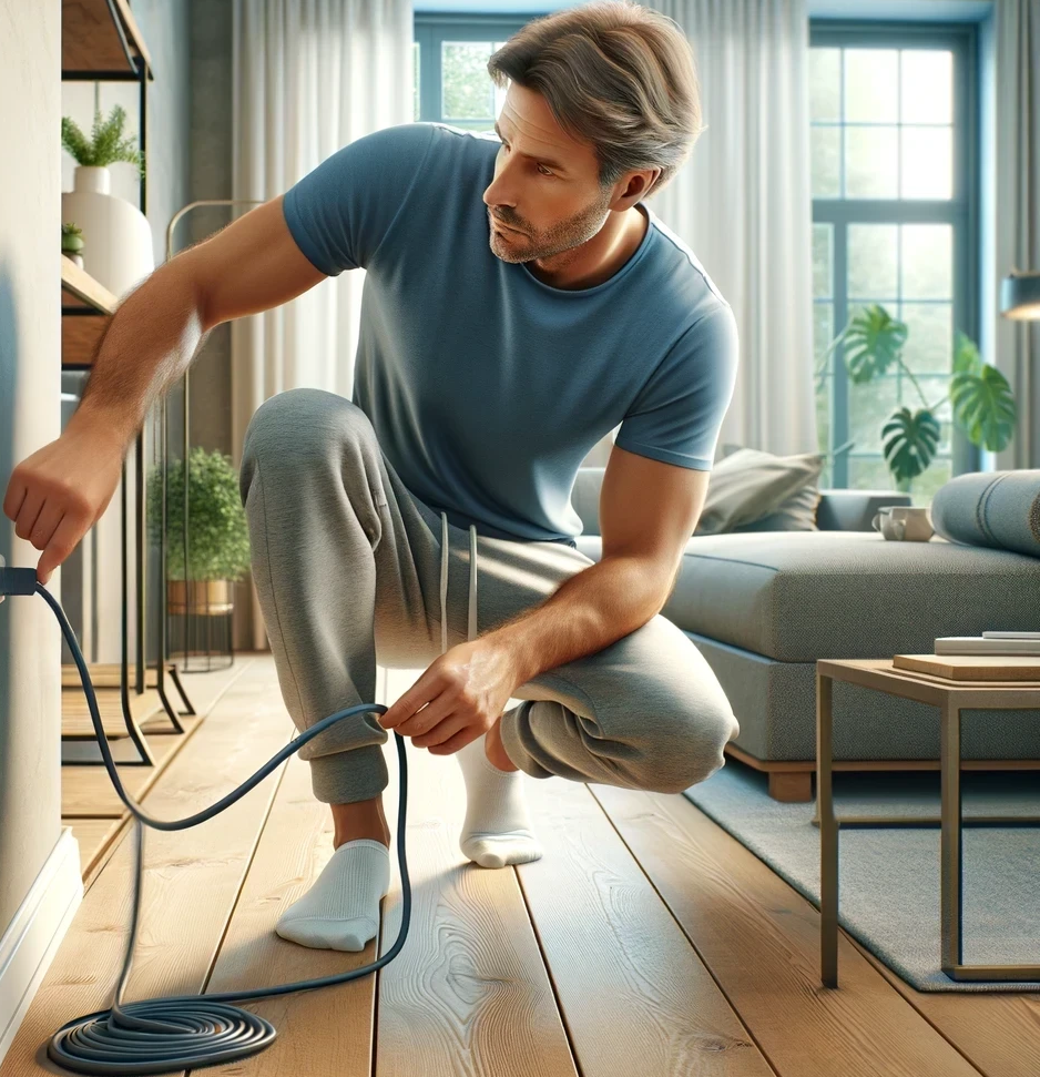 Homeowner using an extension cord to connect appliances