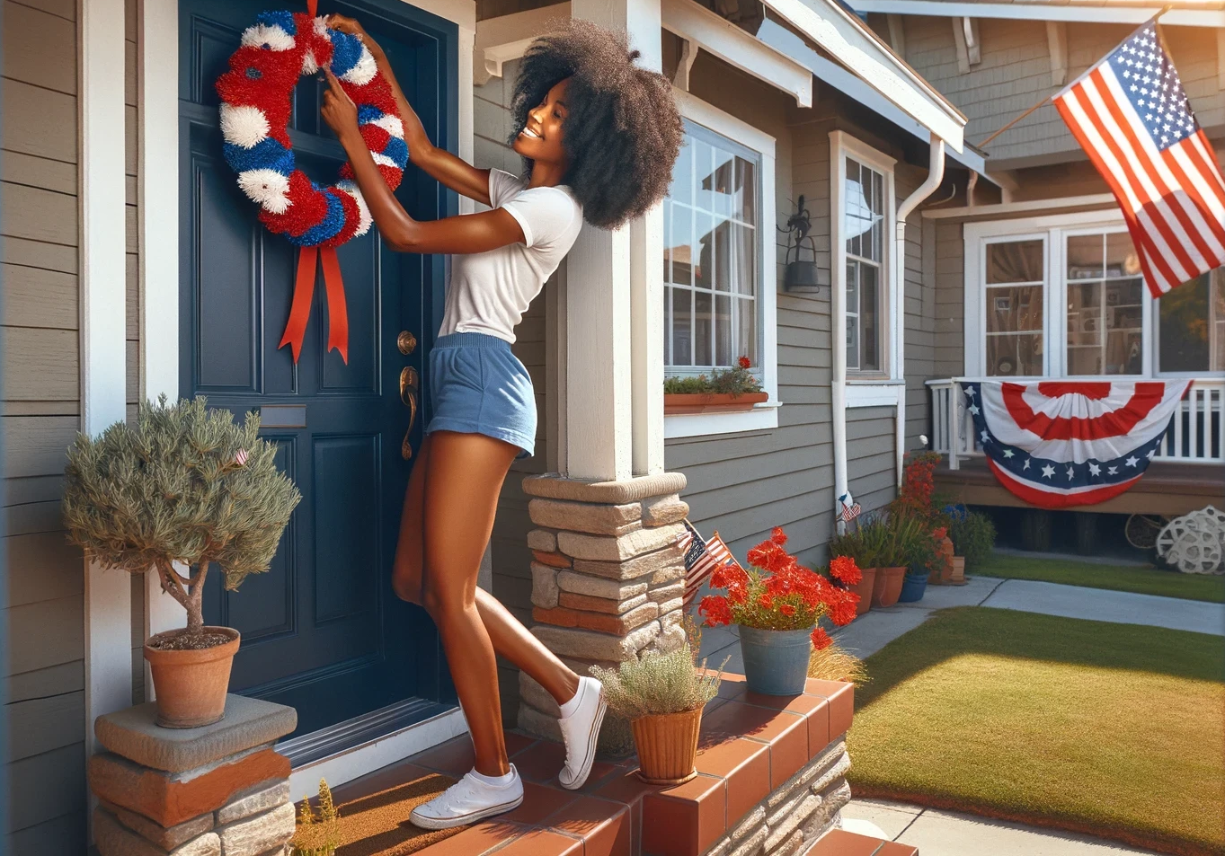 Hanging a Memorial Day wreath on the front door of your home