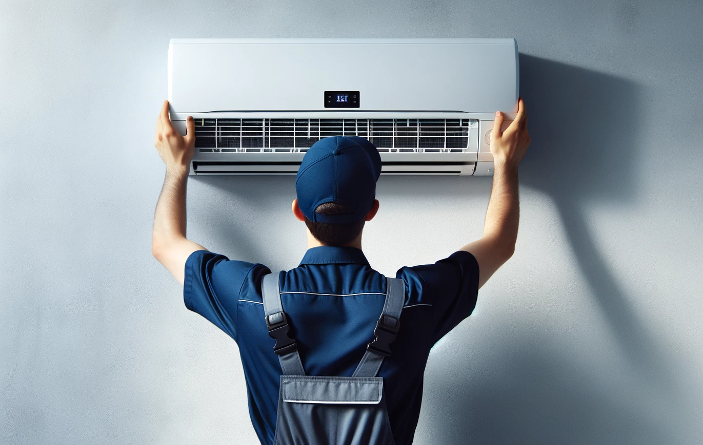 Image of a professional service provider working on a mini split AC