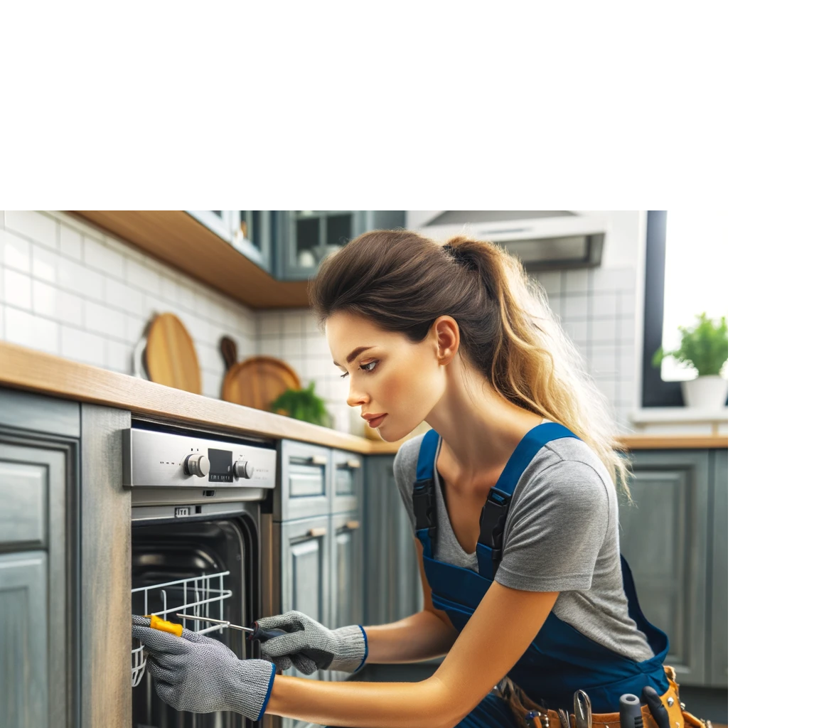 female technician repairing a dishwasher