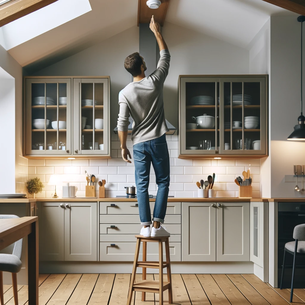 A man testing the smoke detector