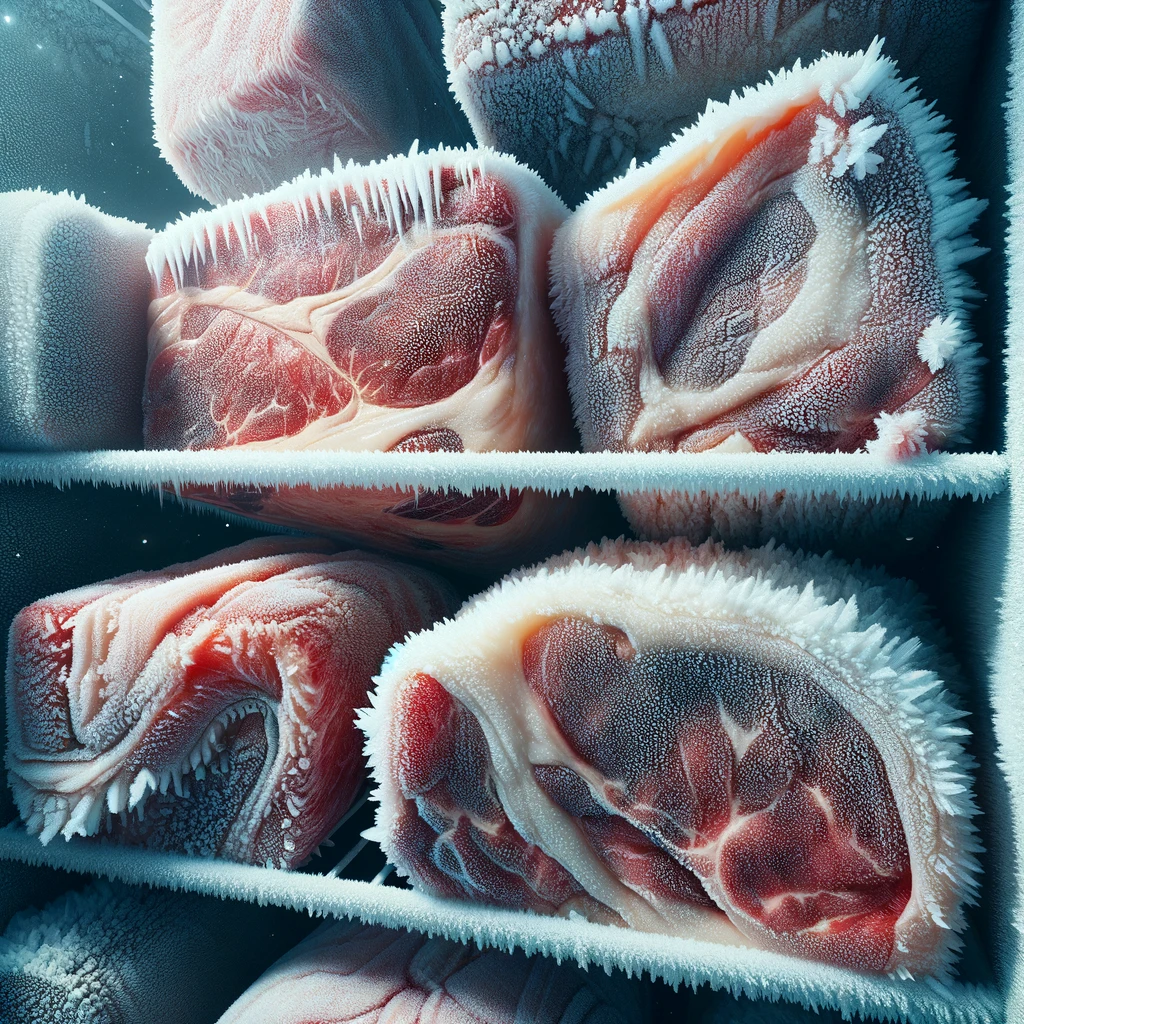frosty meat in fridge freezer