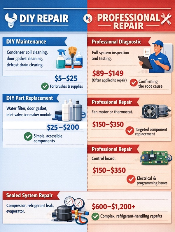 freezer repair cost comparison chart DIY professional