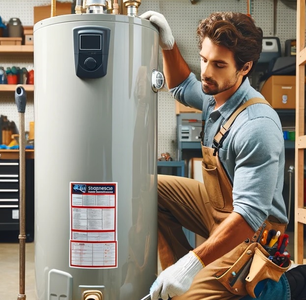 Professional plumber installing a new water heater