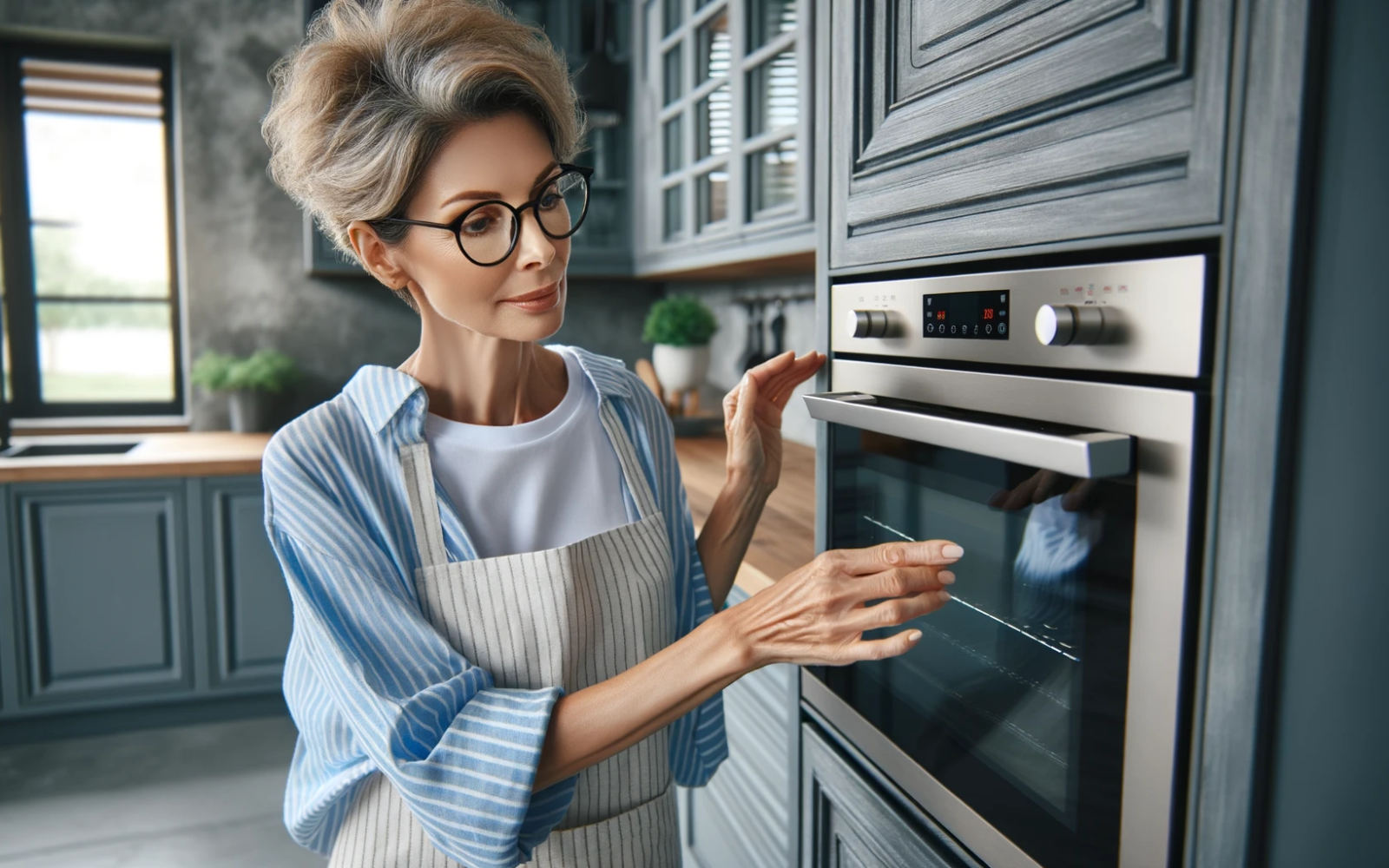 Woman checking her wall oven