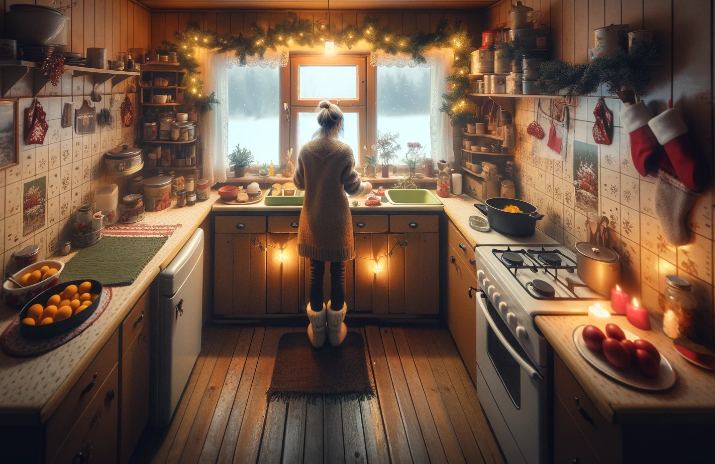 Woman cooking a holiday meal in the kitchen