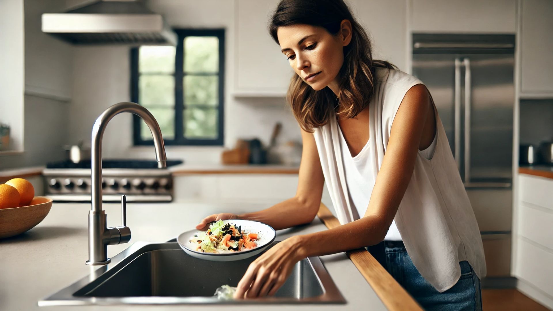 How does a garbage disposal work_scraping plate into sink