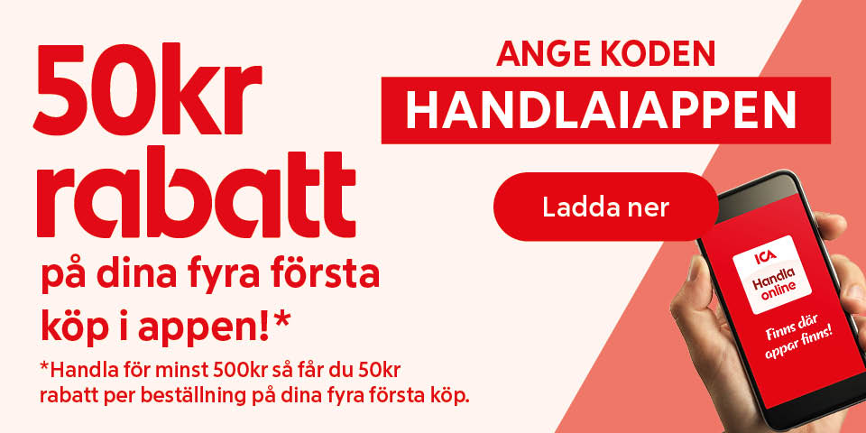 *Handla för minst 500kr så får du 50kr rabatt per beställning på dina fyra första köp. Erbjudandet gäller t.o.m 30/9 2026.