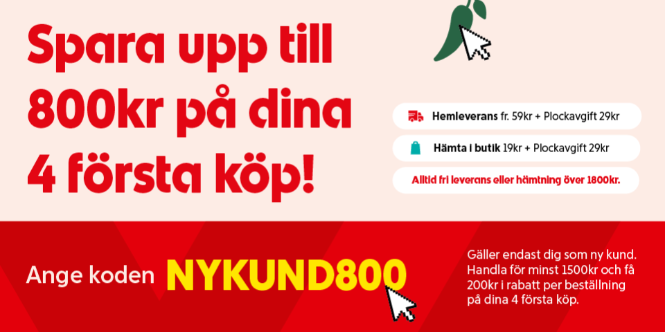 Spara upp till 800kr på dina fyra första köp som NYKUND! Använd koden NYKUND800. Gäller endast dig som NY KUND.
