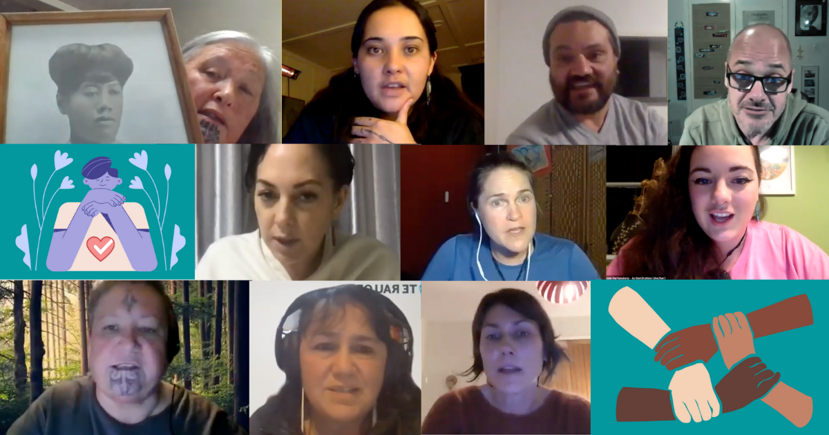 A Zoom screenshot of a range of different speakers from the Tautoko webinar series.