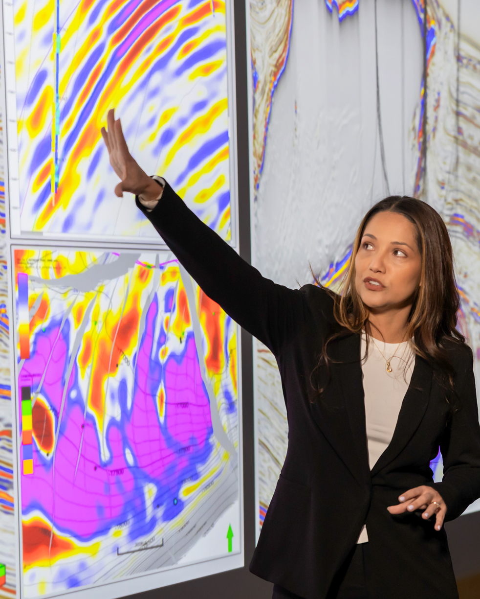 A member of the bp subsurface team analyses seismic readings in the Hive, Houston