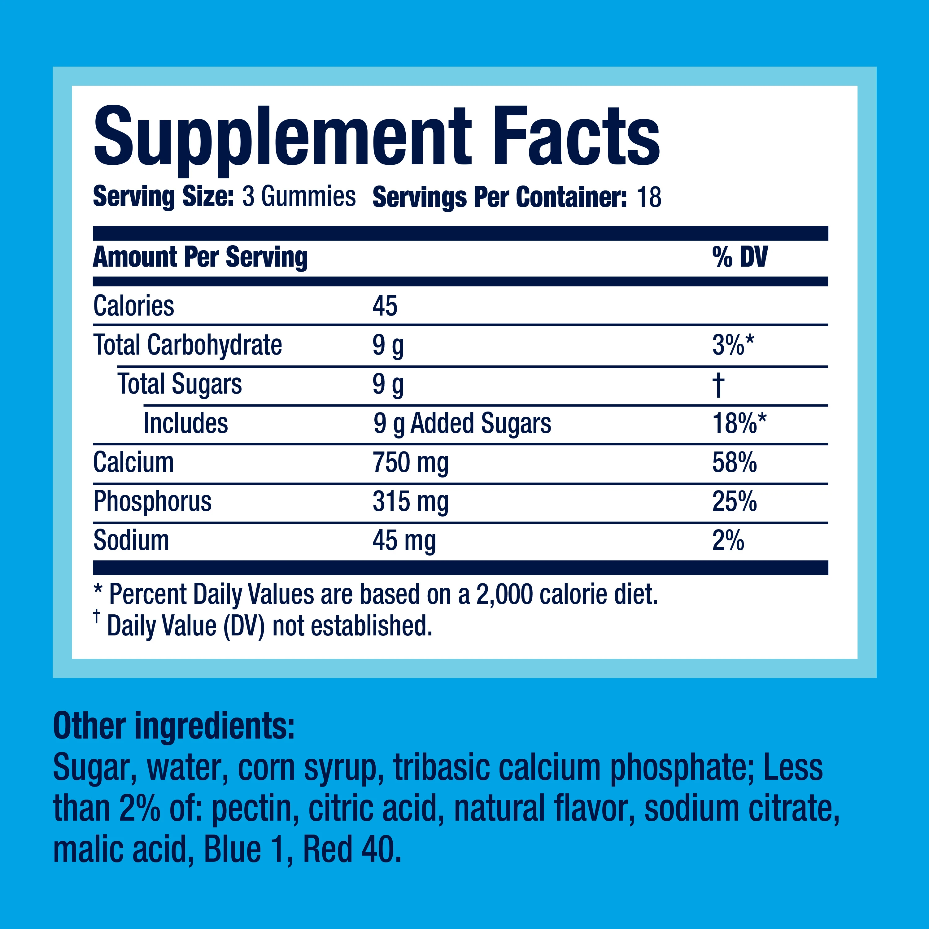 Supplement facts of Rolaids Power Gummies Smooth Berry.