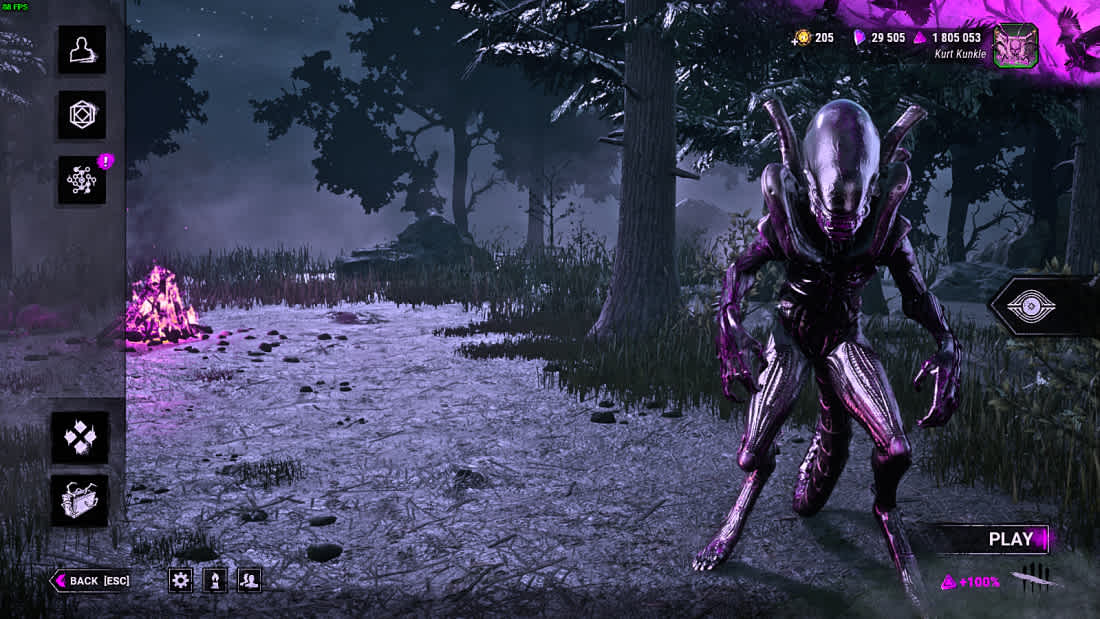 A screen shot of a videogame Dead by Daylight, set in the game's colour blind mode and as played by the Twitch streamer LockeHearted.
