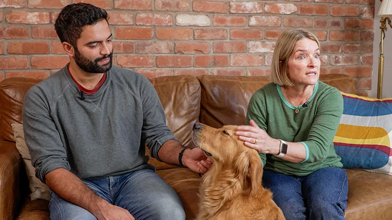 Charlie, Lynne and golden retriever Sarah