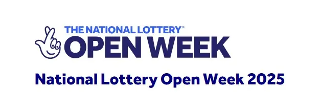 Image of the National Lottery logo of crossed fingers for luck, with the words ‘The National Lottery Open Week’ on its right hand side and 'National Lottery Open Week 2025' written underneath.