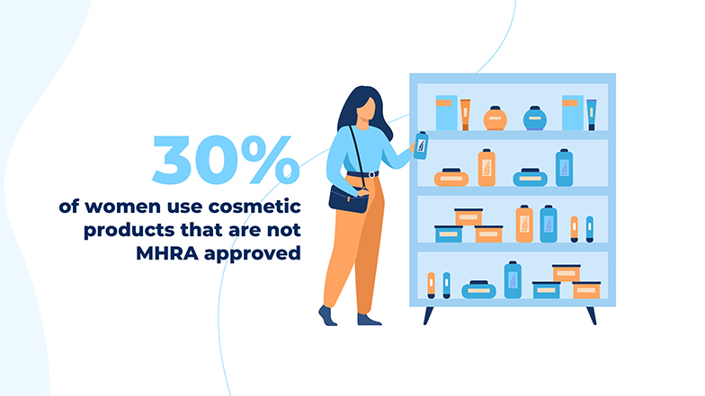 An illustration of woman shopping for cosmetic products