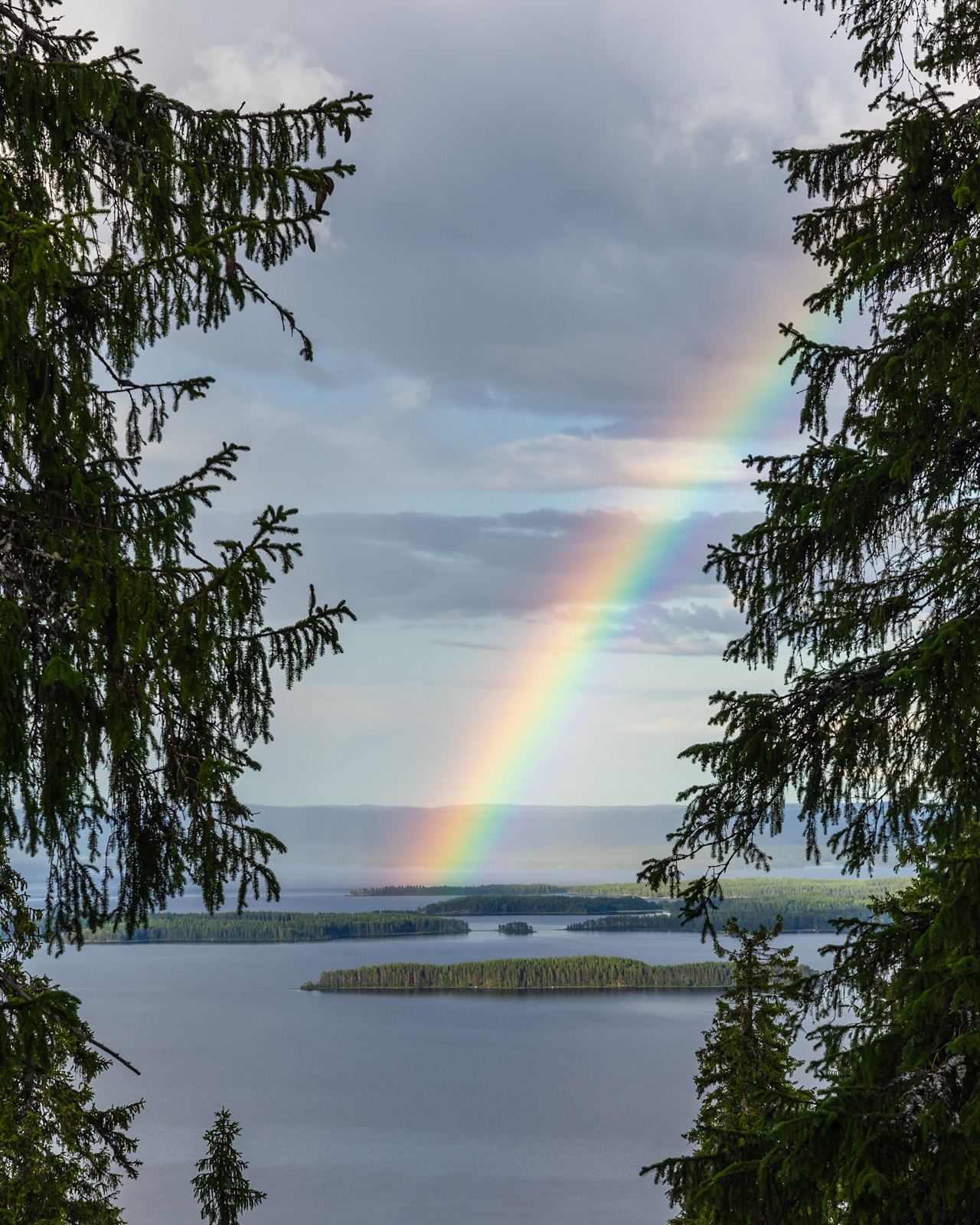 Rainbow over Lake Pielinen at Koli National Park, Finland