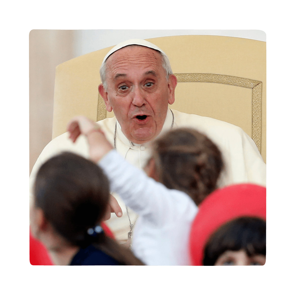 Pope engaging in catholic conversation with kids