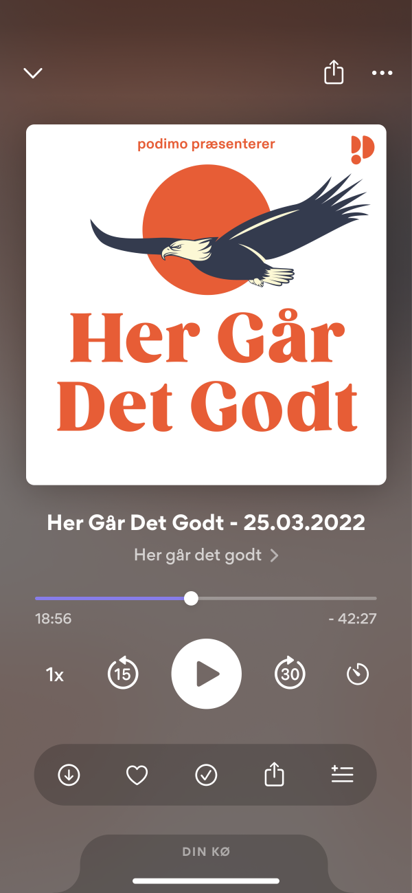 Picture showing Podimo playing Danish podcast Her går det godt