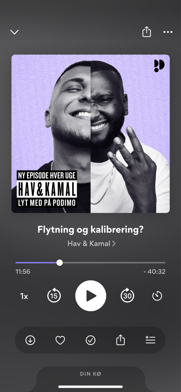 Picture showing Podimo playing Danish podcast Hav og kamal