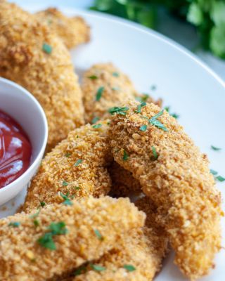 Healthy Chicken Strips on a plate 