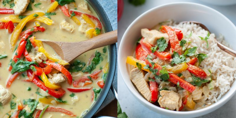 Easy Thai Chicken Curry plated with rice 
