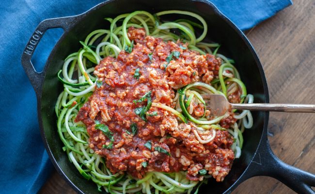 Zoodles with Easy Sundried Tomato Meat Sauce