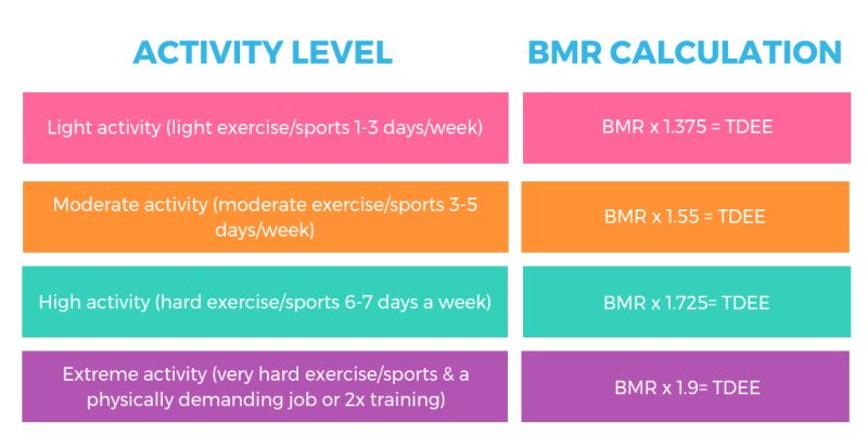 activity level graphic for BMR calculations 