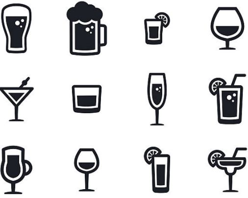 black and white graphic of different alcoholic drinks 